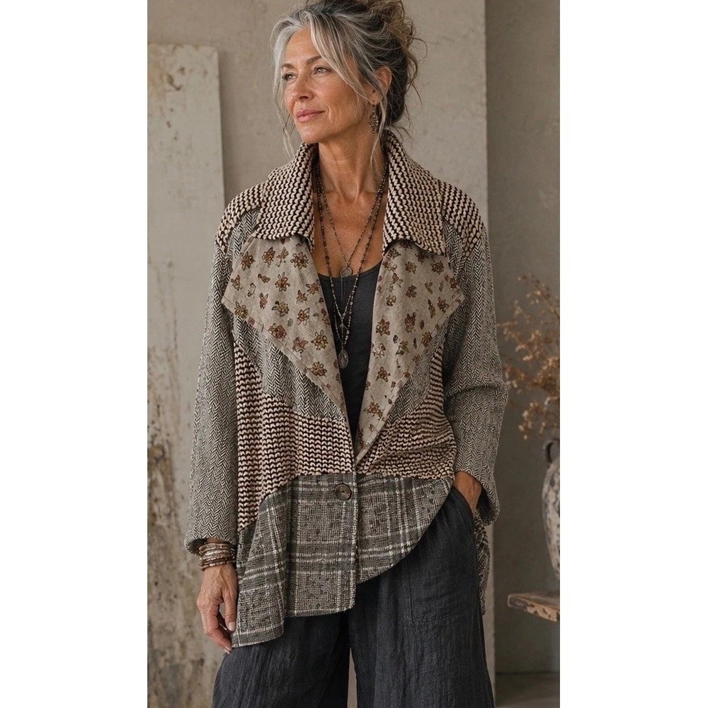The Pyramid Collection Patchwork Jacket Cardigan Art to Wear Boho Size 2X New